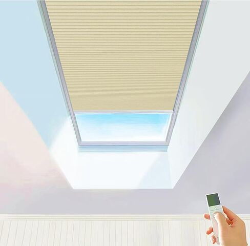 TIPIACE New Upgrade Rechargeable Motorized Skylight Blinds Full Blackout Fabric Cellular Honeycomb Shades Suitable for Roof Inclined Plane Room Windows (White 93021A) in Saudi Arabia