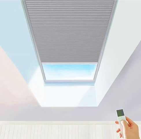TIPIACE New Upgrade Rechargeable Motorized Skylight Blinds Full Blackout Fabric Cellular Honeycomb Shades Suitable for Roof Inclined Plane Room Windows (White 93021A) in Saudi Arabia