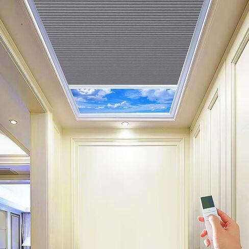 TIPIACE New Upgrade Rechargeable Motorized Skylight Blinds Full Blackout Fabric Cellular Honeycomb Shades Suitable for Roof Inclined Plane Room Windows (White 93021A) in Saudi Arabia