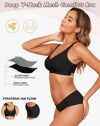 As Fairy Women’s Sexy Deep V Mesh Wireless Bra Seamless Bralettes, Soft Support Breathable Comfort Daily Wear Brassiere in Saudi Arabia