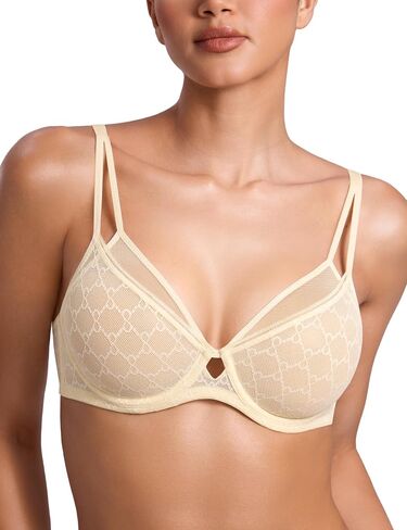 Deyllo Women's Sexy Sheer Mesh Bra See Through Balconette Underwire U-Back Unlined Lace Bras in Saudi Arabia
