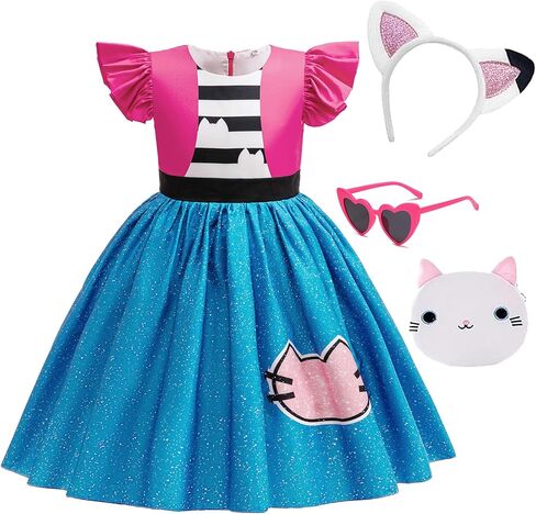 Princess Cat Costume for Girls Dollhouse Adventure Dress with Headband Kids Halloween Birthday Party Cosplay 3-8Y in Saudi Arabia