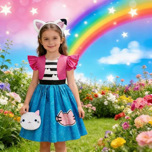 Princess Cat Costume for Girls Dollhouse Adventure Dress with Headband Kids Halloween Birthday Party Cosplay 3-8Y in Saudi Arabia