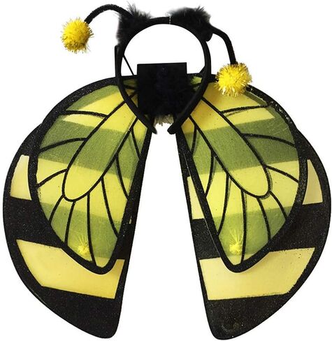 2pcs Bee Cosplay Costume with Bumble Bee Wings and Headband for Kids Honeybee Fancy Dress Up Yellow in Kuwait