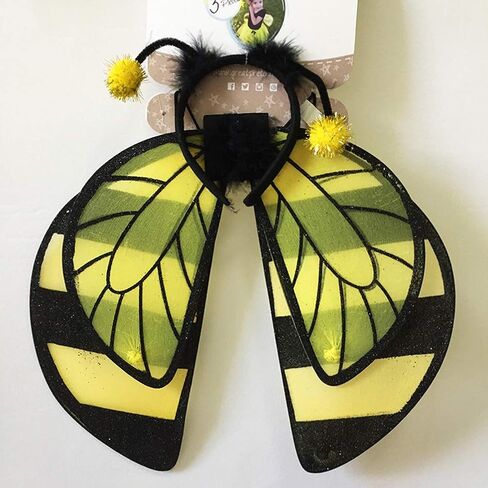 2pcs Bee Cosplay Costume with Bumble Bee Wings and Headband for Kids Honeybee Fancy Dress Up Yellow in Kuwait