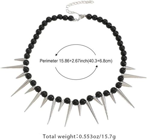 Goth Punk Costume Accessories Jewelry Set for Women Black Beads with Silver Spike Drop Dangly Earrings Necklace Vintage Gothic Halloween Choker Hoops in Saudi Arabia