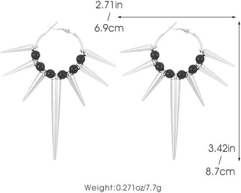 Goth Punk Costume Accessories Jewelry Set for Women Black Beads with Silver Spike Drop Dangly Earrings Necklace Vintage Gothic Halloween Choker Hoops in Saudi Arabia