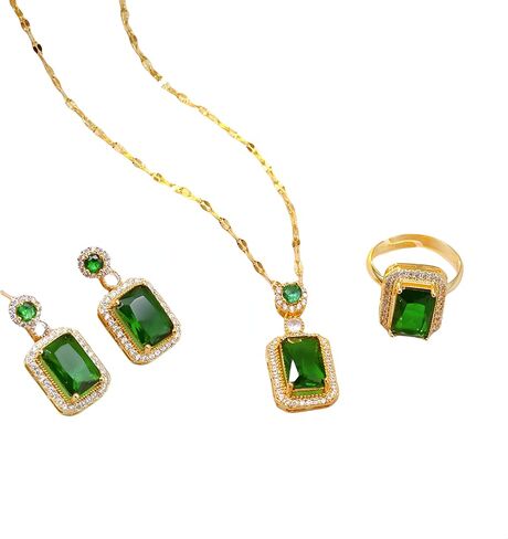 Women Jewelry Set Rhinestone Zircon Emerald Pendant Necklaces & Earrings Set Titanium Steel Created Elegant Luxury Gift for Valentine's Day, Wedding, Party in Kuwait
