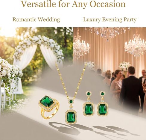 Women Jewelry Set Rhinestone Zircon Emerald Pendant Necklaces & Earrings Set Titanium Steel Created Elegant Luxury Gift for Valentine's Day, Wedding, Party in Kuwait