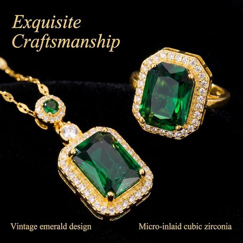 Women Jewelry Set Rhinestone Zircon Emerald Pendant Necklaces & Earrings Set Titanium Steel Created Elegant Luxury Gift for Valentine's Day, Wedding, Party in Kuwait