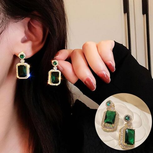 Women Jewelry Set Rhinestone Zircon Emerald Pendant Necklaces & Earrings Set Titanium Steel Created Elegant Luxury Gift for Valentine's Day, Wedding, Party in Kuwait