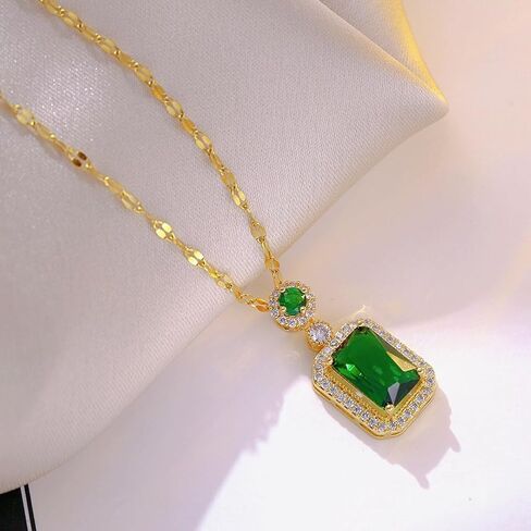 Women Jewelry Set Rhinestone Zircon Emerald Pendant Necklaces & Earrings Set Titanium Steel Created Elegant Luxury Gift for Valentine's Day, Wedding, Party in Saudi Arabia