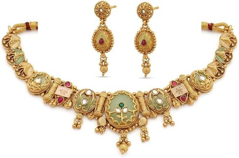 Indian Gold Jewellery Set for Women Traditional Gold Heavy Kundan Pearls Wedding Ethnic Antique Gold Plated Choker Necklace Jewelry Set in Saudi Arabia
