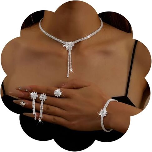 Rhinestone Jewelry Set for Women Vintage Tassel Warrings Necklace Bridal Wedding Prom Formal Accessories in Saudi Arabia