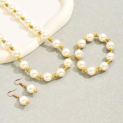 Chunky Big Pearl Bracelet Jewelry Sets for Women,Fashionable White Pearls OT Buckle Choker Necklace,Aesthetic Valentine's Day Jewelry Accessories Gift in Saudi Arabia