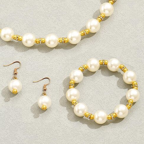 Chunky Big Pearl Bracelet Jewelry Sets for Women,Fashionable White Pearls OT Buckle Choker Necklace,Aesthetic Valentine's Day Jewelry Accessories Gift in Saudi Arabia