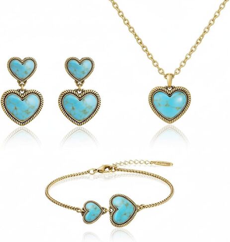 Montana West Wrangler Western Heart Jewelry Set for Women 14K Gold Turquoise Cowgirl Trendy Jewelry in Kuwait
