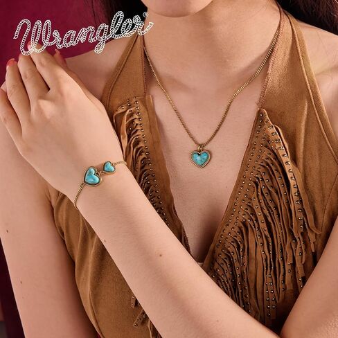 Montana West Wrangler Western Heart Jewelry Set for Women 14K Gold Turquoise Cowgirl Trendy Jewelry in Kuwait