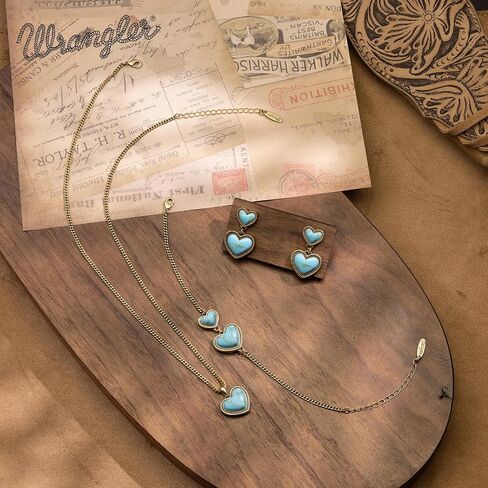 Montana West Wrangler Western Heart Jewelry Set for Women 14K Gold Turquoise Cowgirl Trendy Jewelry in Kuwait