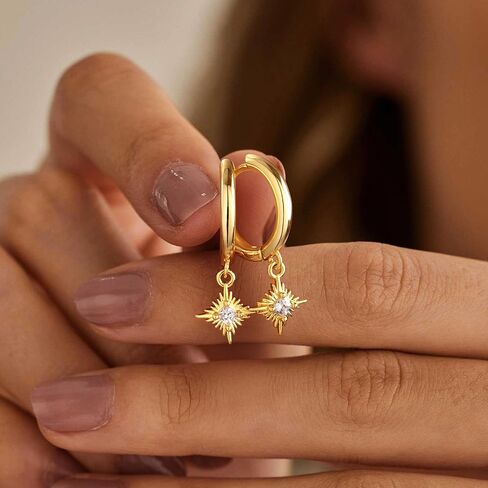 Small Gold Earring Set for Women, 3 Pairs Dainty 14K Plated Hoops, Includes Studs, Huggies and Dangle Styles, Hypoallergenic Lightweight Stackable Earrings for Multiple Piercings and Cartilage in Saudi Arabia