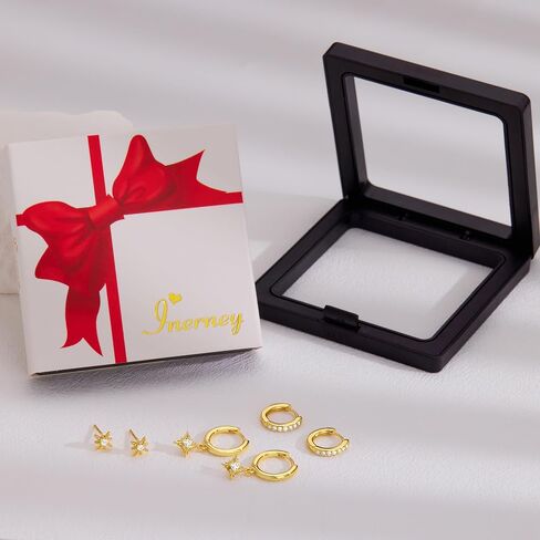 Small Gold Earring Set for Women, 3 Pairs Dainty 14K Plated Hoops, Includes Studs, Huggies and Dangle Styles, Hypoallergenic Lightweight Stackable Earrings for Multiple Piercings and Cartilage in Saudi Arabia