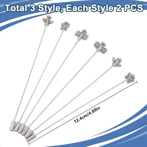 6Pcs Vintage Hat Pin 4.9 Inch Butterfly Bee Alloy Brooches Safety Lapel Pin Stick Sliver Long Handle Lapel Pins Accessories for Tie Scarf Hats Badge Brooch Decorative Jewelry in Kuwait