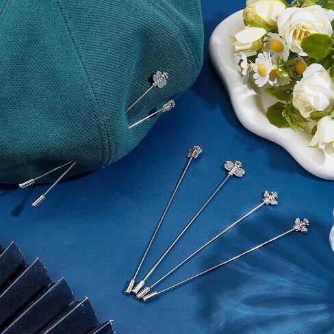 6Pcs Vintage Hat Pin 4.9 Inch Butterfly Bee Alloy Brooches Safety Lapel Pin Stick Sliver Long Handle Lapel Pins Accessories for Tie Scarf Hats Badge Brooch Decorative Jewelry in Kuwait
