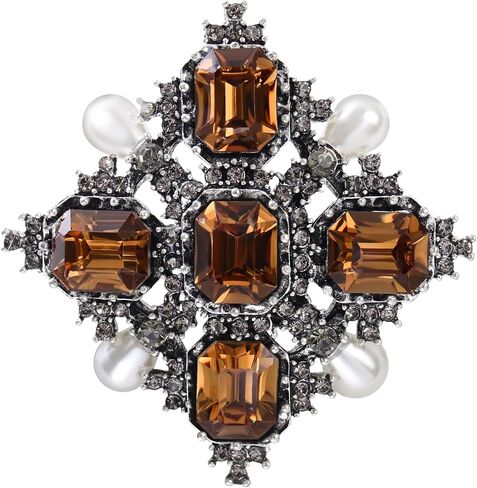 Vintage Retro Victorian Baroque Brooch Pin for Women and Men, Silver Plated Lapel Pin, Fashion Decorative Jewelry with Crystals Rhinestones & Faux Pearls in Saudi Arabia