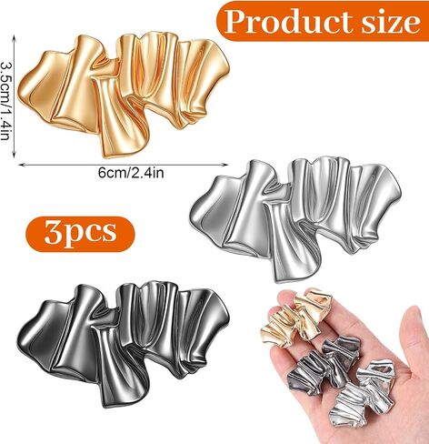 3 Pcs Gold Irregular Brooches, Metal Silver Black Pleated Abstract Irregular-Shaped Pins for Clothes Exquisite Brooches & Pins Decorations for Women Fashion Weddings Suit Dress Clothing Accesso in Saudi Arabia