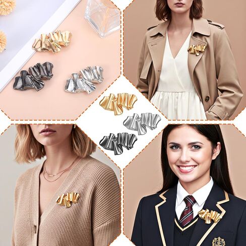 3 Pcs Gold Irregular Brooches, Metal Silver Black Pleated Abstract Irregular-Shaped Pins for Clothes Exquisite Brooches & Pins Decorations for Women Fashion Weddings Suit Dress Clothing Accesso in Saudi Arabia