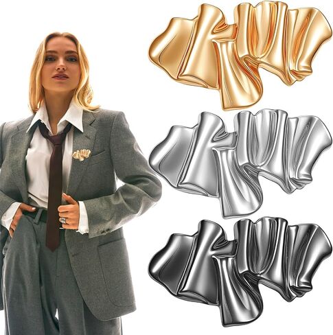 3 Pcs Gold Irregular Brooches, Metal Silver Black Pleated Abstract Irregular-Shaped Pins for Clothes Exquisite Brooches & Pins Decorations for Women Fashion Weddings Suit Dress Clothing Accesso in Saudi Arabia