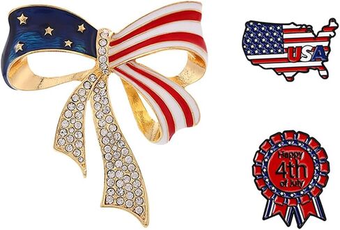 Coadipress 3 قطع دبوس بروش علم الولايات المتحدة الأمريكية للنساء الرابع من يوليو الوطني الأحمر والأبيض والأزرق العلم طية صدر السترة فراشة دبوس ساطع حجر الراين دبوس القوس دبوس يوم الاستقلال إكسسوارات الملابس in Kuwait