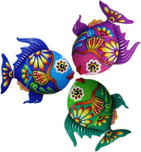 John's Studio Metal Fish Sea Wall Decor Outdoor Garden Hanging Art Sculptures Home Ocean Theme Decorations for Kitchen Bathroom and Pool - 3 PCS in Saudi Arabia
