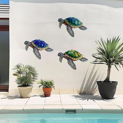 VividLadybug Metal Turtle Sea Wall Decor Outdoor Garden Hanging Art Sculptures Home Ocean Theme Decorations for Kitchen Fence Bathroom and Pool, 3Pcs in Saudi Arabia