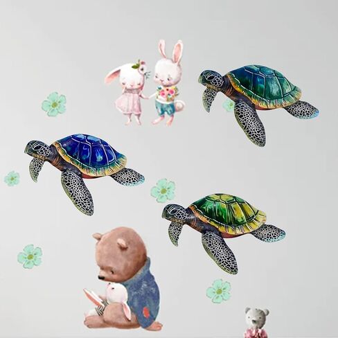 VividLadybug Metal Turtle Sea Wall Decor Outdoor Garden Hanging Art Sculptures Home Ocean Theme Decorations for Kitchen Fence Bathroom and Pool, 3Pcs in Saudi Arabia