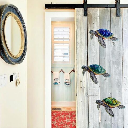 VividLadybug Metal Turtle Sea Wall Decor Outdoor Garden Hanging Art Sculptures Home Ocean Theme Decorations for Kitchen Fence Bathroom and Pool, 3Pcs in Saudi Arabia