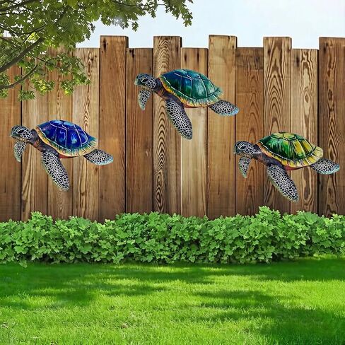 VividLadybug Metal Turtle Sea Wall Decor Outdoor Garden Hanging Art Sculptures Home Ocean Theme Decorations for Kitchen Fence Bathroom and Pool, 3Pcs in Saudi Arabia