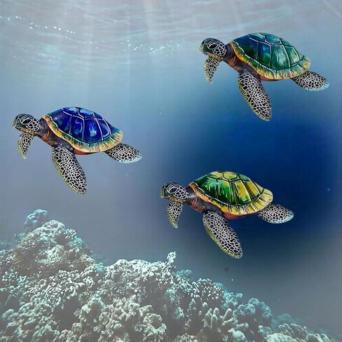 VividLadybug Metal Turtle Sea Wall Decor Outdoor Garden Hanging Art Sculptures Home Ocean Theme Decorations for Kitchen Fence Bathroom and Pool, 3Pcs in Saudi Arabia