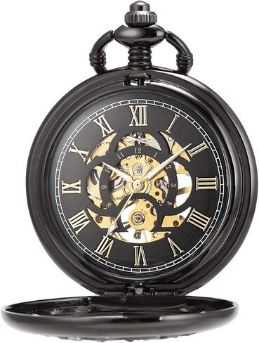 ManChDa Antique Mechanical Pocket Watches for Men Lucky Dragon Phoenix Pocket Watch with Chain Skeleton Dial Roman Numerals Gifts for Fathers Day in Kuwait