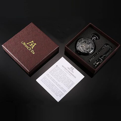 ManChDa Antique Mechanical Pocket Watches for Men Lucky Dragon Phoenix Pocket Watch with Chain Skeleton Dial Roman Numerals Gifts for Fathers Day in Kuwait
