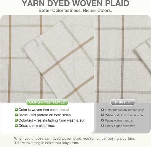 Vision Home Flax Linen Plaid Pinch Pleated Semi Sheer Curtains Checkered Light Filtering Window Panels 84 inches Long for Living Room Bedroom Rustic Pinch Pleat Drapes with Back Tab Hooks 40" Wx84"Lx2 in Kuwait