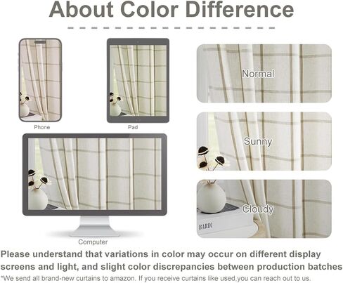 Vision Home Flax Linen Plaid Pinch Pleated Semi Sheer Curtains Checkered Light Filtering Window Panels 84 inches Long for Living Room Bedroom Rustic Pinch Pleat Drapes with Back Tab Hooks 40" Wx84"Lx2 in Kuwait