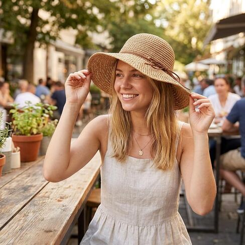 Straw Hat, Beach Hat and Sun Hat for Women, Foldable and Packable Design with Hand-Woven Bow, Ideal for Beach Outings, Travel and Outdoor Activities in Saudi Arabia