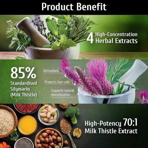 Liver Health Supplement with 300mg Milk Thistle Extract,Liver Cleanse Detox & Repair Support Formula with 85% Silymarin, Dandelion Root, Artichoke & Boswellia,60 Capsules in Kuwait