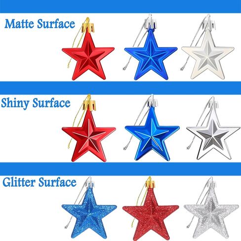 JULMELON 24 Pcs 4th of July Patriotic Star Ornaments, Mini Red Blue Silver Glitter Hanging Tree Decorations for Independence Day 250th Anniversary Memorial Day Veterans Day Christmas Tree Decor in Saudi Arabia