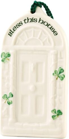 Belleek Classic House Blessing Ornament, Made in Ireland Hand Painted Porcelain Hanging Home Decor, 4-Inch H x 2.2-Inch W Gift in Saudi Arabia