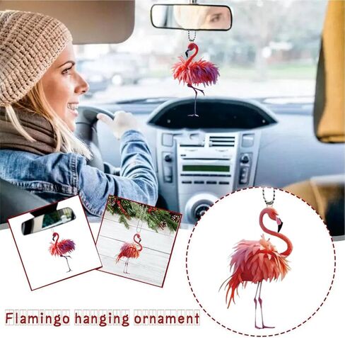 Car Rearview Mirror Hanging Accessories - Gifts for Women, 2 Pack Christmas Ornament & Car Hanging Decoration for Tree, Windows, Door, Table (Flamingo) in Saudi Arabia