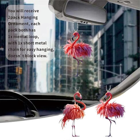 Car Rearview Mirror Hanging Accessories - Gifts for Women, 2 Pack Christmas Ornament & Car Hanging Decoration for Tree, Windows, Door, Table (Flamingo) in Saudi Arabia