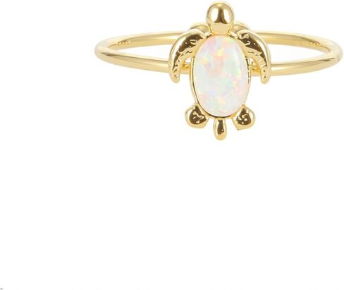MUSTHAVE Iridescent White Opal Sea Turtle Ring, 14K Gold Plated Hawaiian Ocean Jewelry, Romantic Jewelry for Her, Gift for Her, Adjustable Lucky Charm Band, Premium Korean Craftsmanship in Saudi Arabia