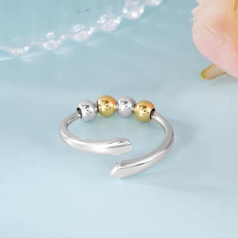 Anxiety Rings for Women 925 Sterling Silver Rings Adjustable Stress Spinner Rings with Beads Fidget Rings for Anxiety Women in Kuwait